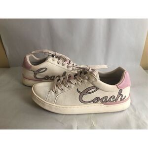 Coach Women's Clip Low Top Sneaker In Signature Canvas With Pink 7.5B